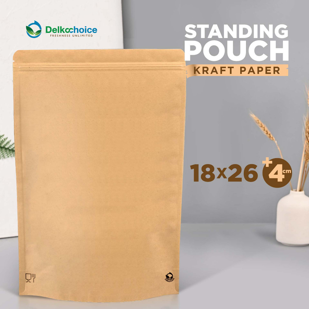 Jual STANDING POUCH FULL KRAFT COKLAT KEMASAN ZIPLOCK DELKOCHOICE