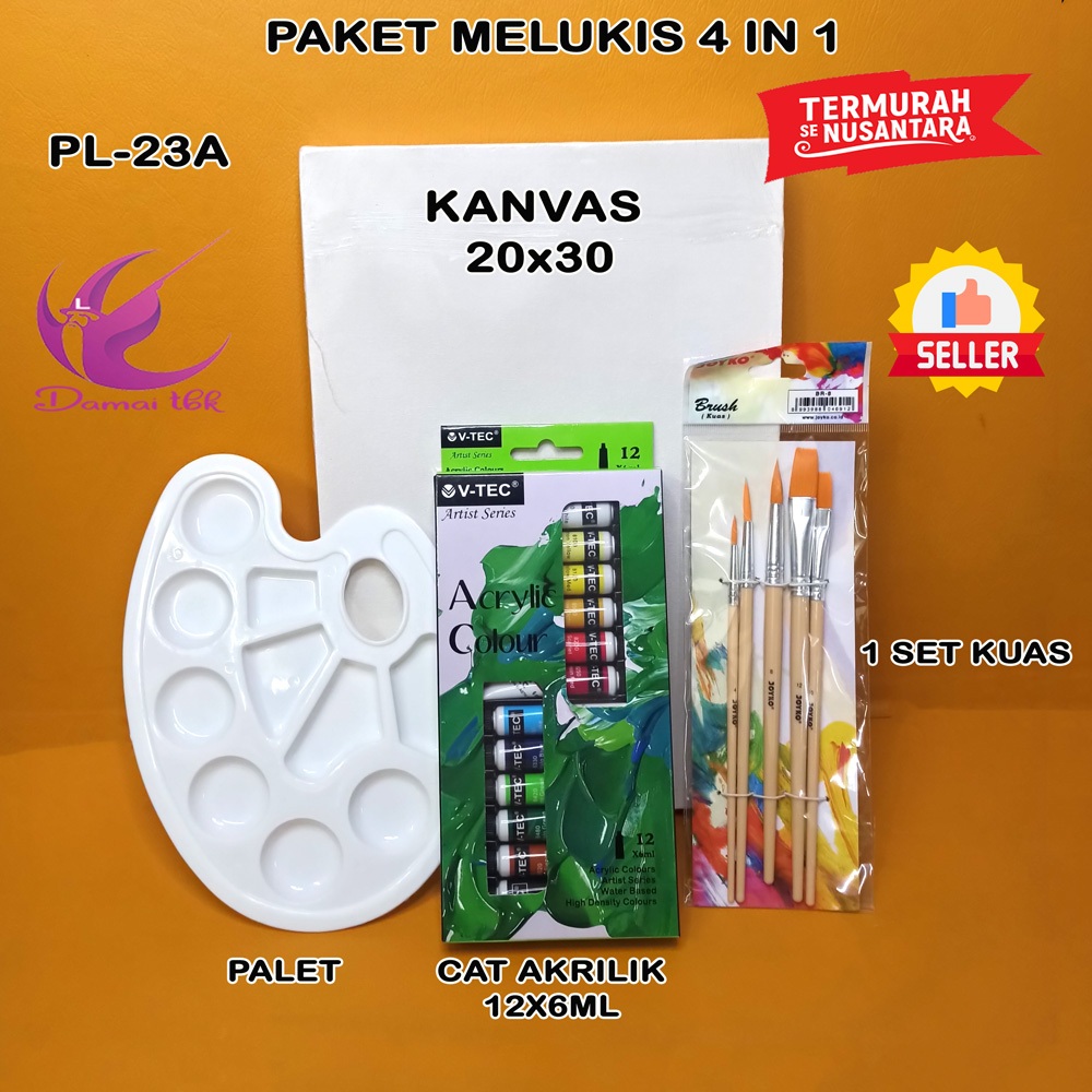 Jual Paket Melukis Lengkap Set 4 In 1 Set Kanvas 20x30 Kuas Palet Dan