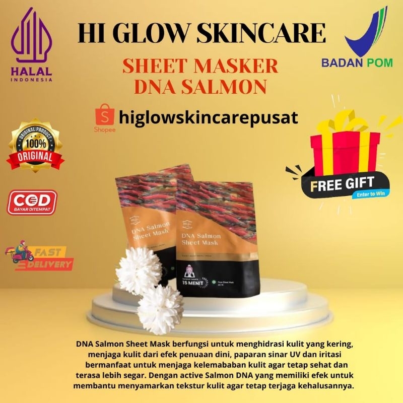 Jual SHEET MASKER DNA SALMON HI GLOW SKINCARE BPOM HALAL ORIGINAL