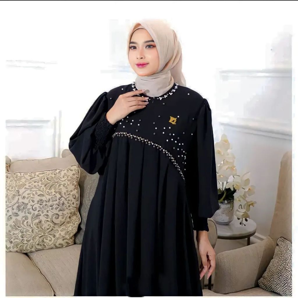 Jual Bursa Dress Bahan Crinkle Airflow Premium Aplikasi Mutiara Payet