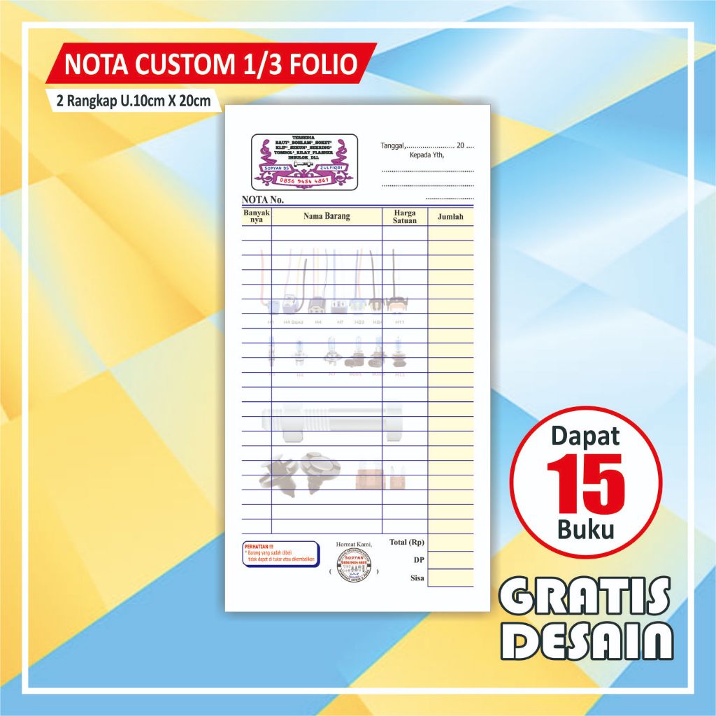 Jual Nota Custom Ukuran 1 3 Folio 2 Rangkap Dapat 15 Buku Free Desain