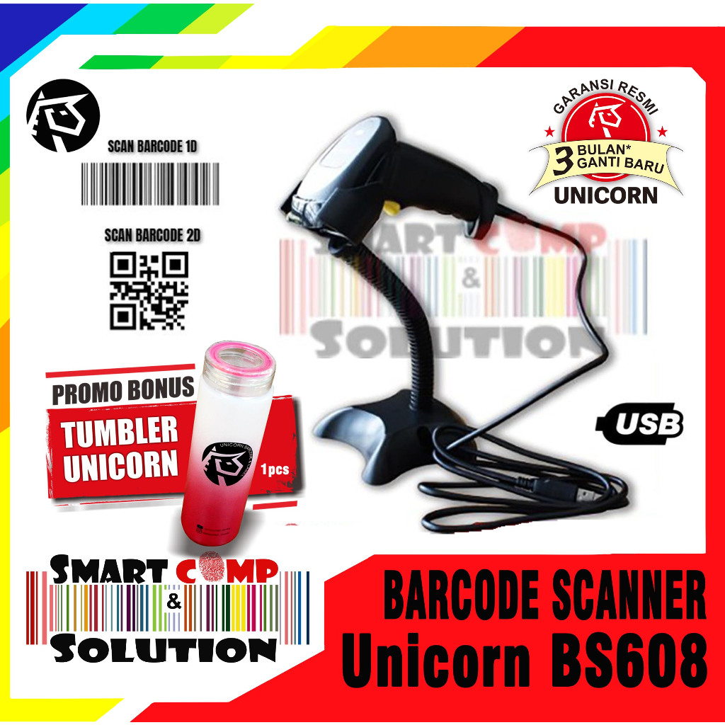 Jual Scanner Barcode BS 608 BS608 BS 608 Unicorn 1D 2D QR CODE USB