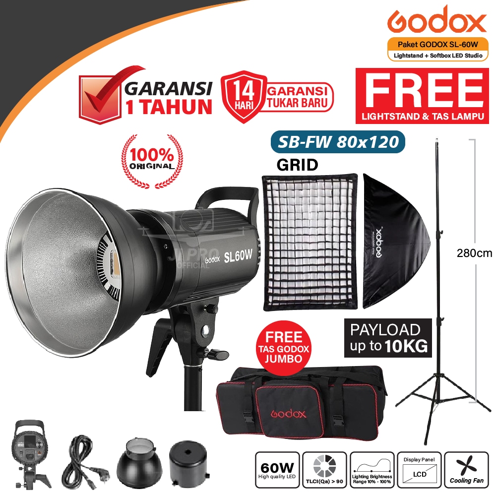 Jual Paket GODOX SL 60W SL60W SL60 W Lightstand Softbox LED