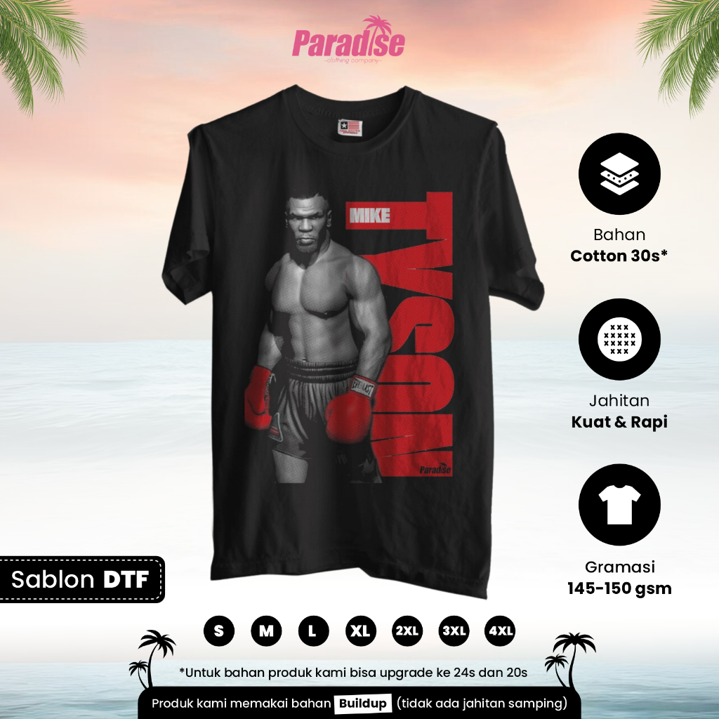 Jual Kaos Mike Tyson Black Boxing Paradise Streetwear T Shirt Pria