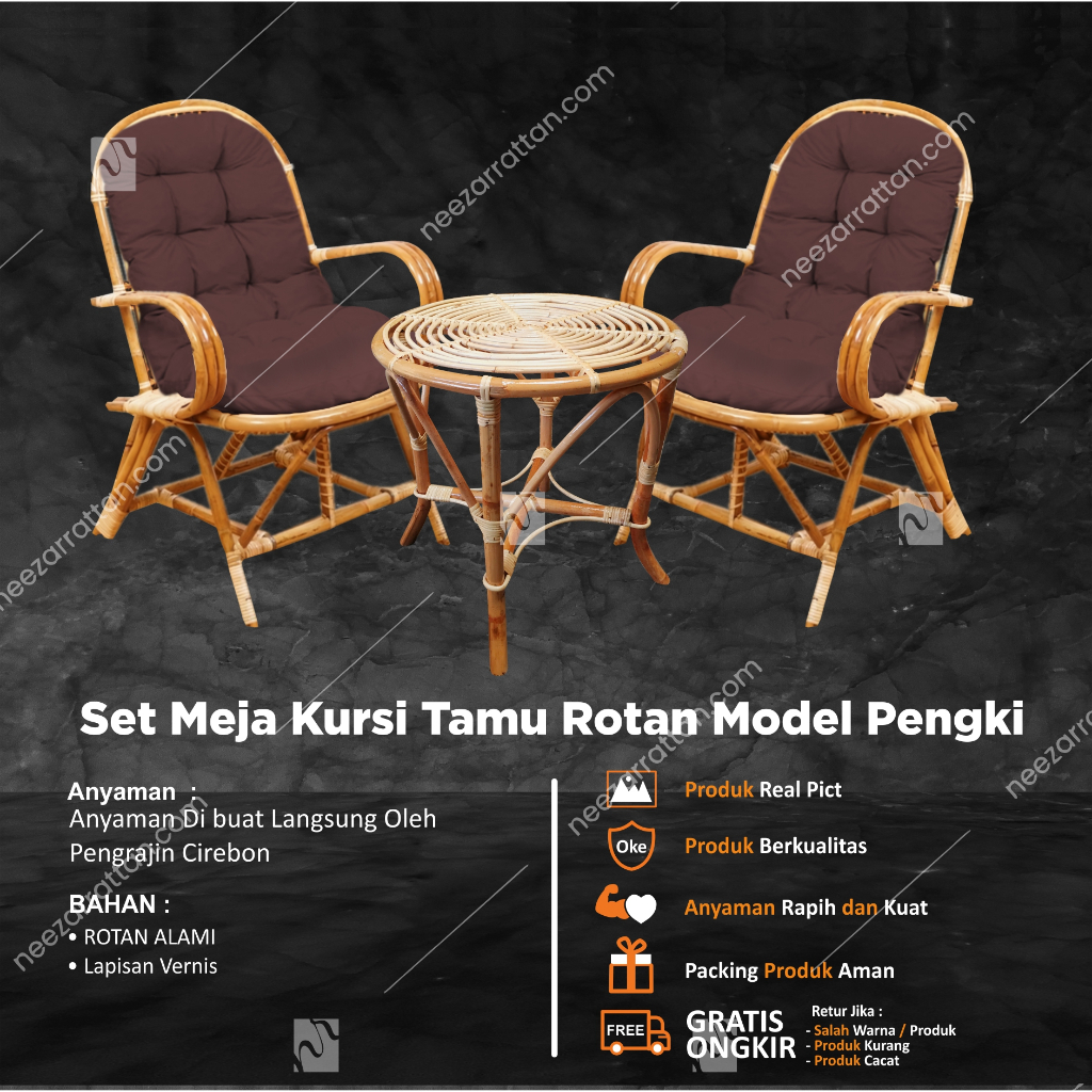 Jual Kursi Teras Tamu Minimalis 1 Set Rotan Model PENGKI Aesthetic Kayu