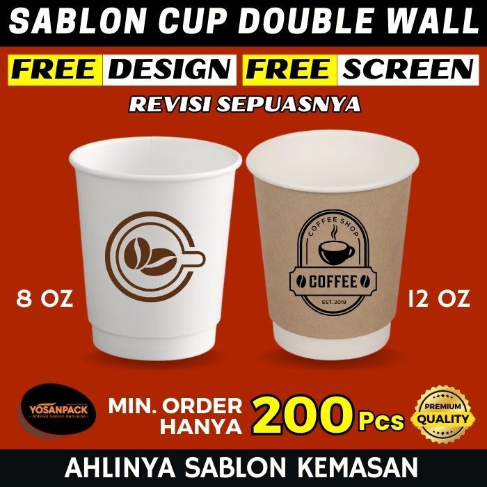 Jual Sablon Paper Cup Double Wall 8 Oz 12 Oz 1 Warna FREE DESIGN