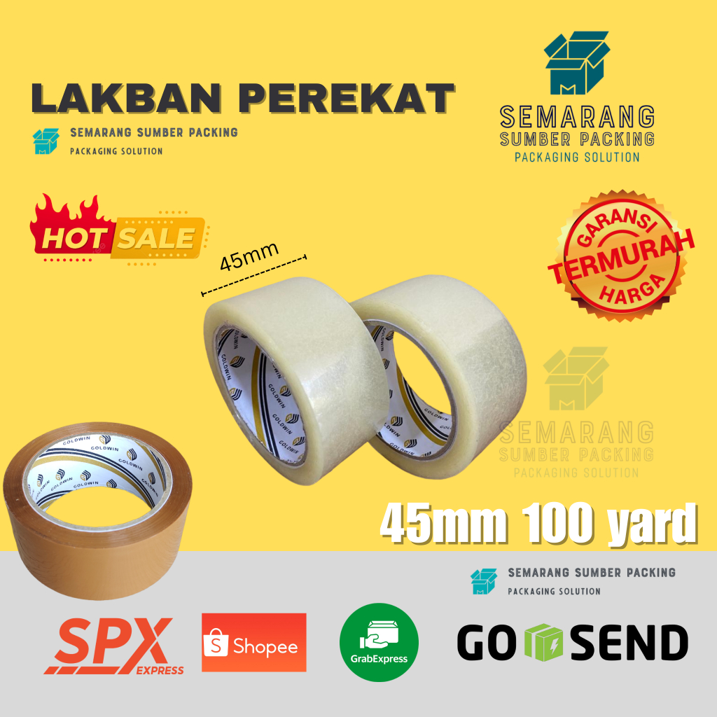 Jual Lakban Selotip Perekat Isolasi Bening 45x100yard 45mm 100yard