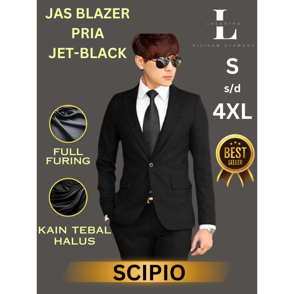 Jual JAS BLAZER PRIA COWOK HITAM SLIMFIT COCOK UNTUK FORMAL KASUAL