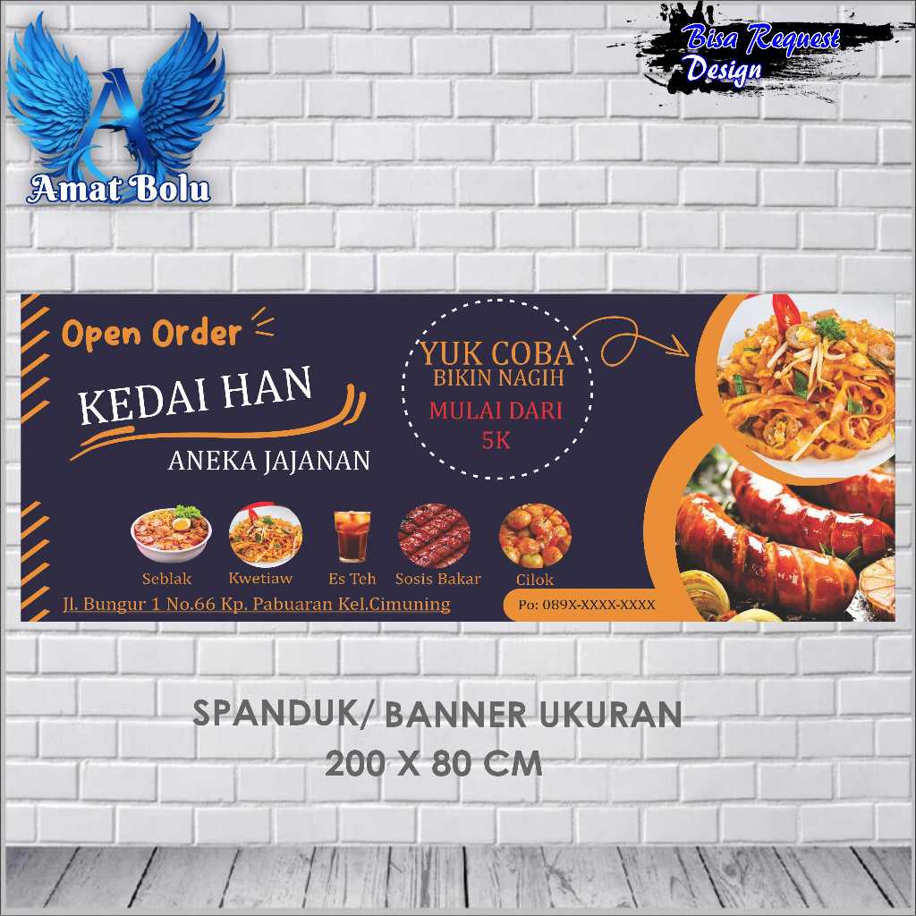 Jual SPANDUK BANNER ANEKA JAJANAN UKURAN 200x80 BISA REQUEST Shopee