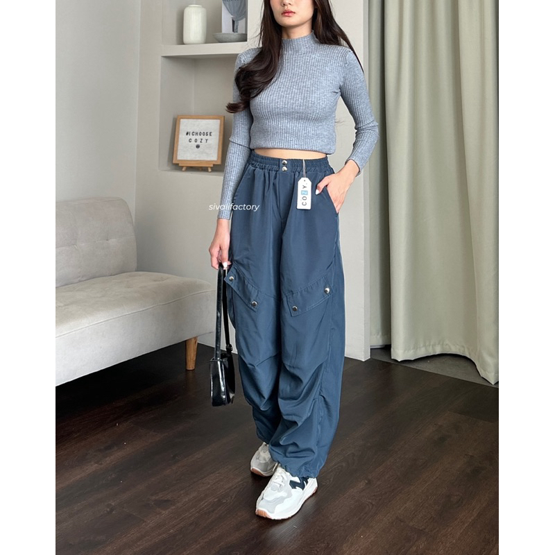 Jual Sivali Como Pants Celana Kulot Jogger Cargo Serut Highwaist