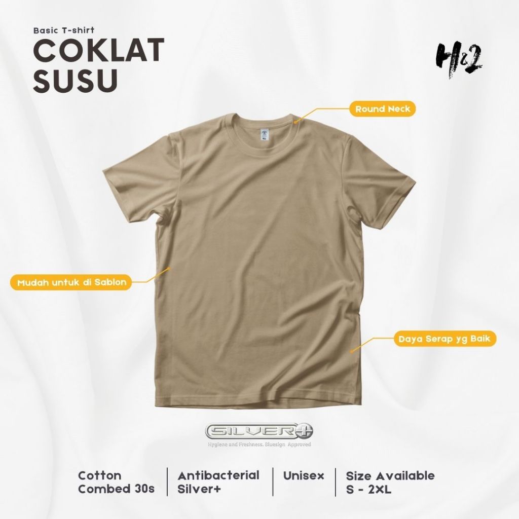 Jual Hn Kaos Polos Anti Bakteri Coklat Susu Dewasa Lengan Pendek