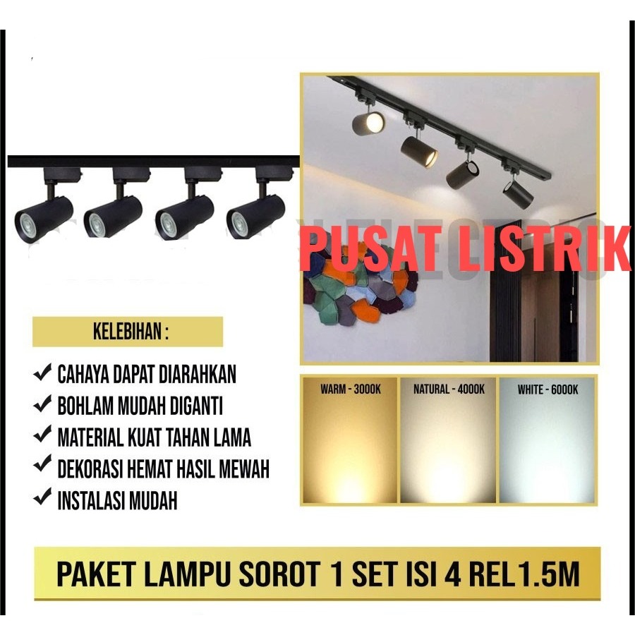 Jual PAKET LAMPU SOROT RELL TRACK 1 5 M METER ISI 4 LAMPU 10W WATT