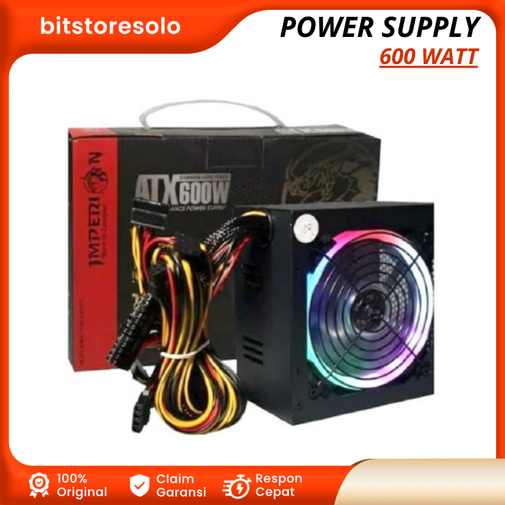 Jual PSU Power Supply Imperion Power Supply 600 Watt 8 Pin RGB Fan