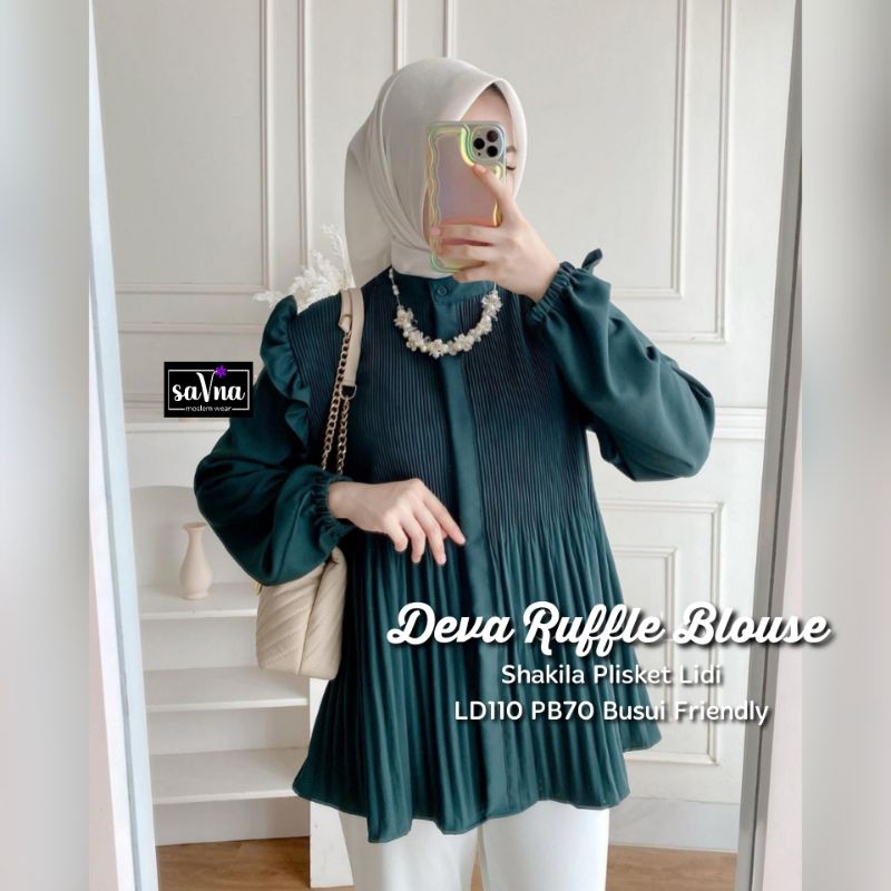 Jual DEVA RUFFLE BLOUSE LABEL SAVNA BAJU ATASAN MUSLIMAH PLISKET