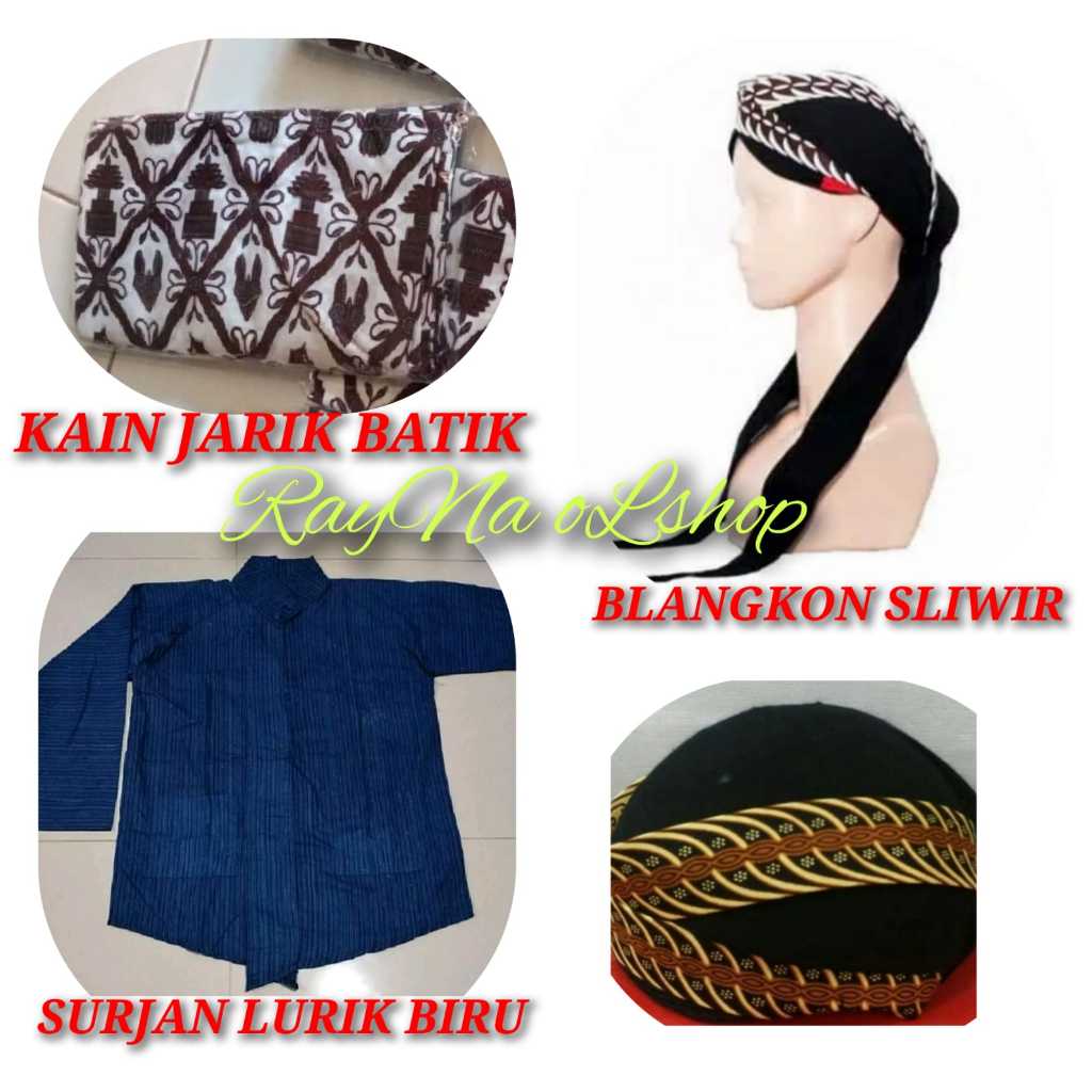 Jual PAKET LENGKAP BAJU ADAT JAWA LAKI PRIA SURJAN LURIK BIRU KAIN