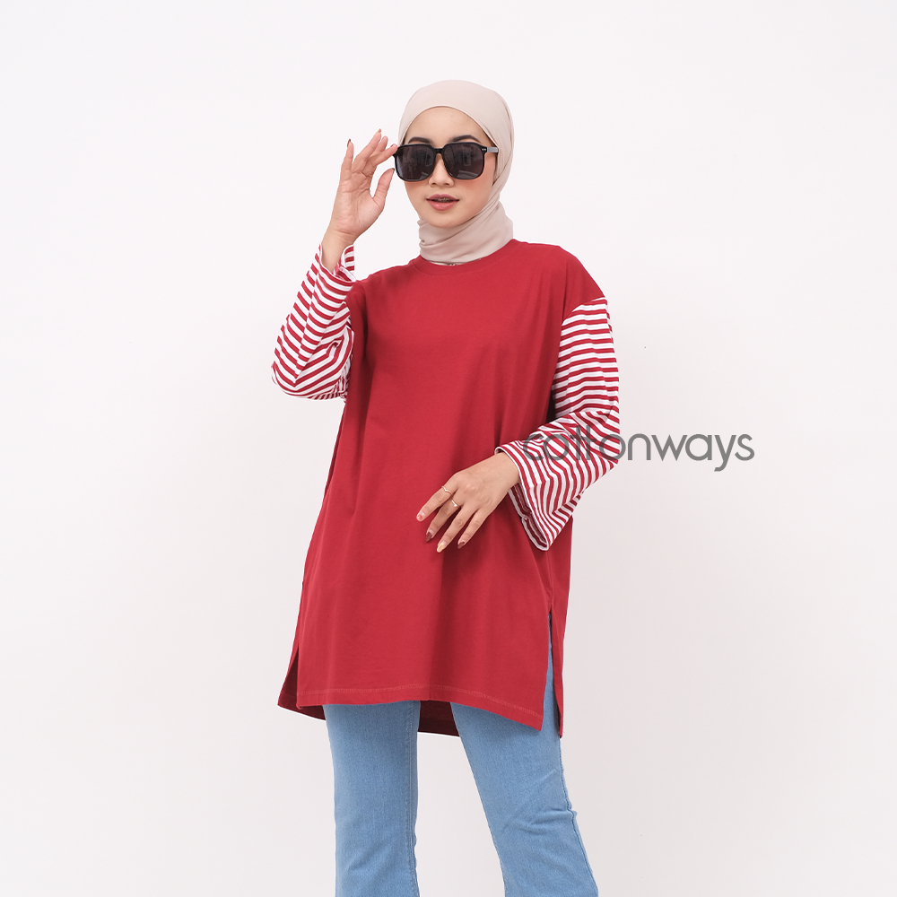 Jual Cottonways Stripe Combine Oversized T Shirt Shopee Indonesia