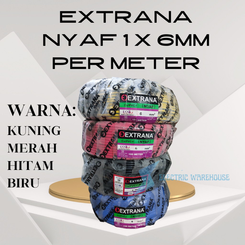 Jual EXTRANA KABEL SERABUT NYAF 6 MM PER METER KUNING MERAH BIRU