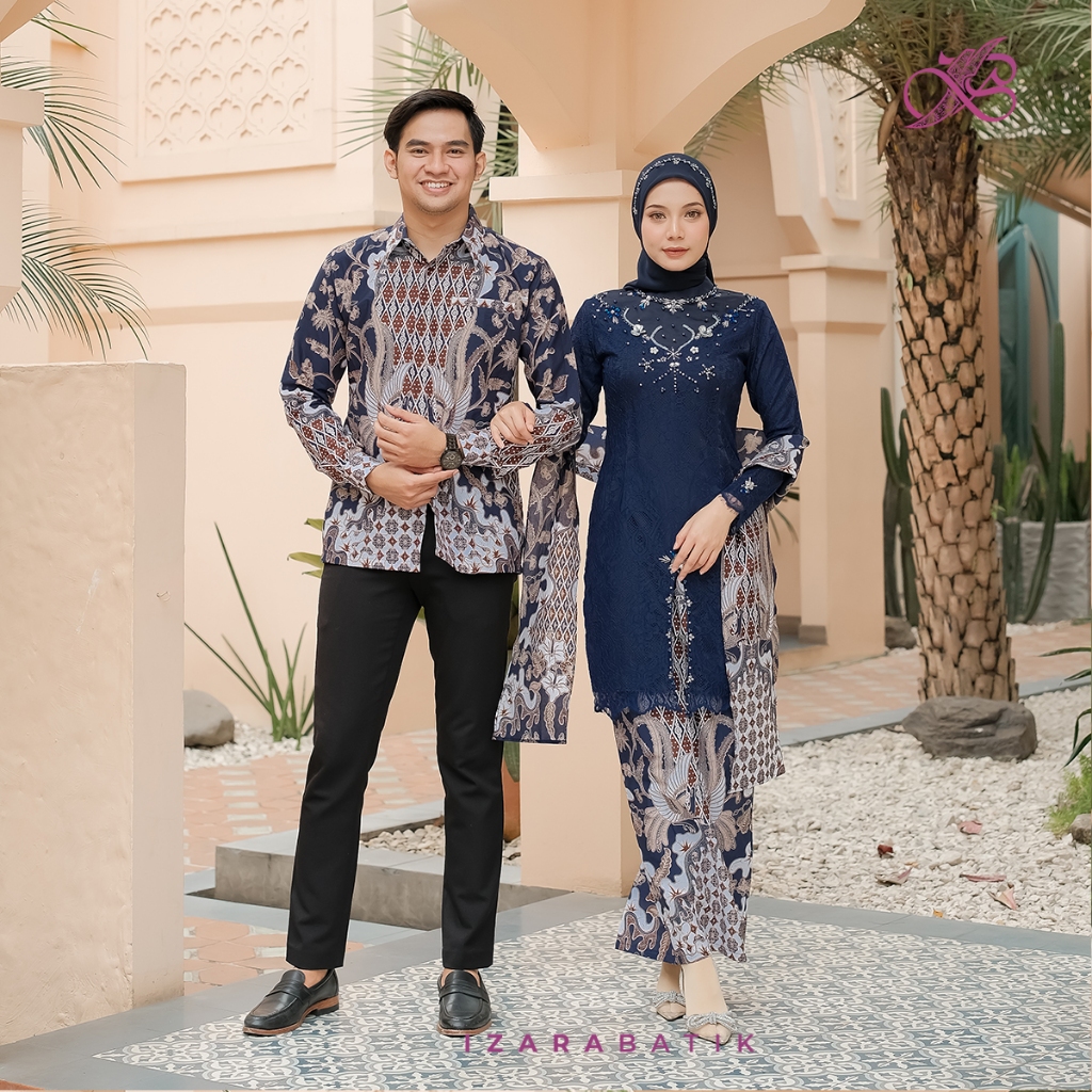 Jual Kebaya Calista Navy Setelan Baju Kebaya Batik Modern Couple