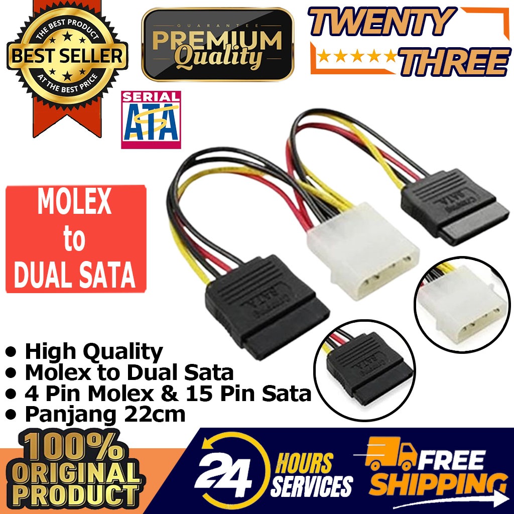 Jual Kabel Power Molex Male To Dual Sata Splitter Adapter Pin Cabang