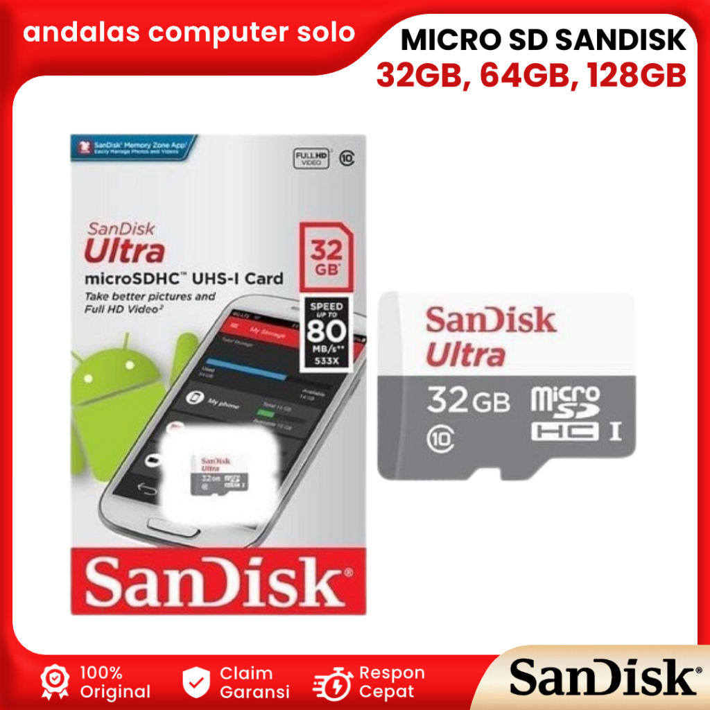 Jual Kartu Memori Micro Sd Microsd Sandisk Ultra Microsdhc Uhs I Class