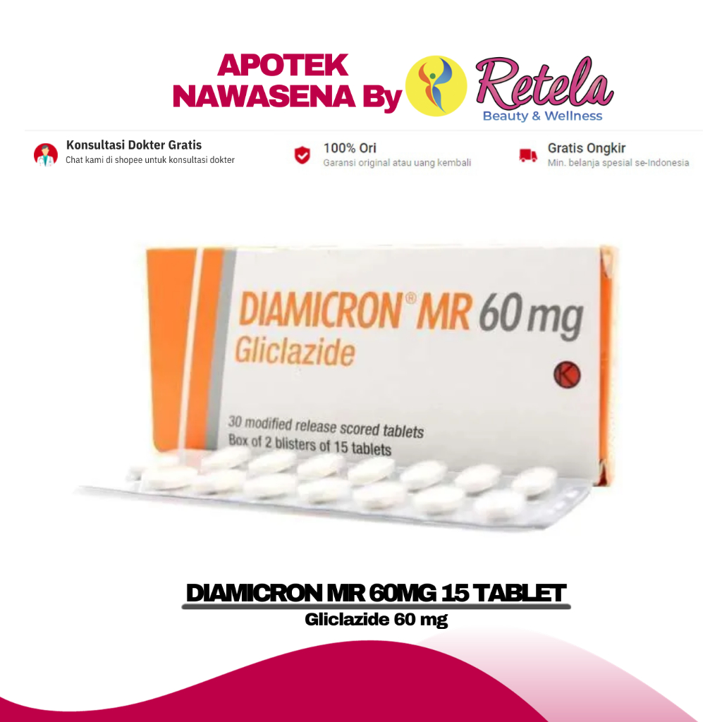 Jual DIAMICRON MR 60MG 1 BLISTER 15 TABLET Gliclazide 60 Mg