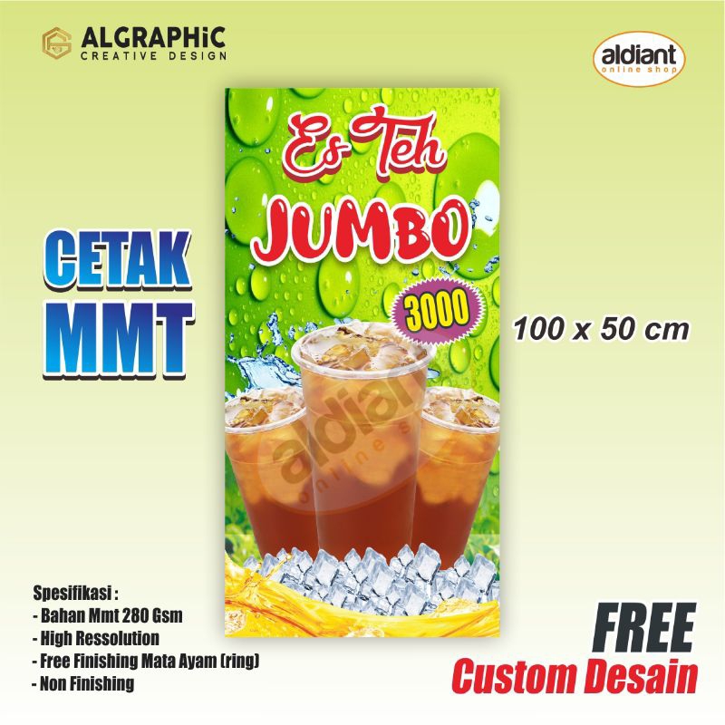 Jual BANNER MMT ES TEH JUMBO BAHAN FLEXY 280 Gsm Ukuran 100x50 Cm