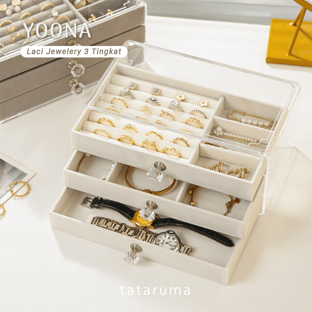 Jual Tataruma Yoona Jewelery Box Beludru Organizer Perhiasan Laci