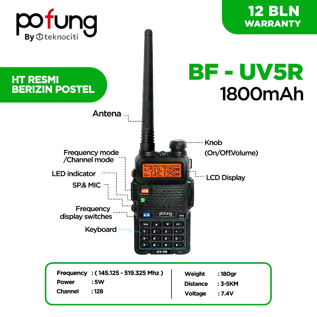 Jual Pofung Uv R Walkie Talkie Dual Band W Ch Uhf Vhf Ht Uv R