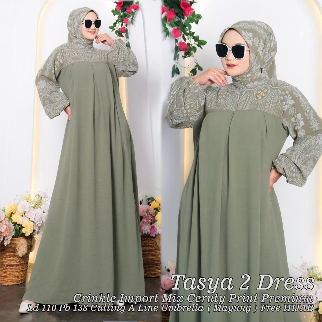 Jual Tasya Dress Free Hijab Segi Empat Crinkle Import Mix Ceruty Print