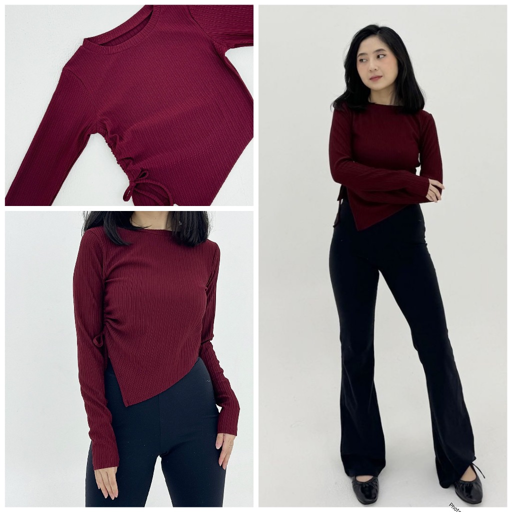 Jual Gianna Longsleeve Side Scrunched L Top Wanita Lengan Panjang L