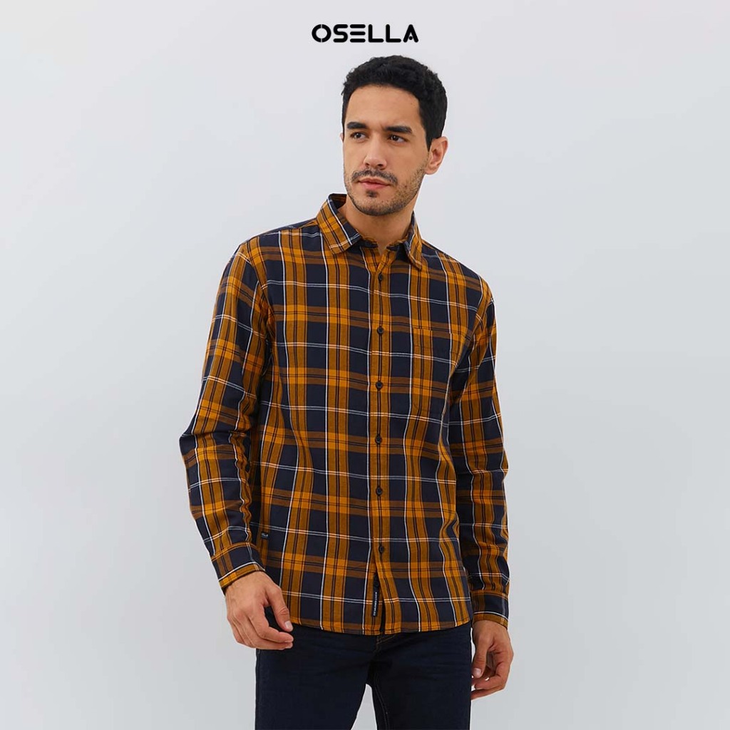 Jual New Osella Regular Fit Long Sleeve Checkered Shirt In Mustard