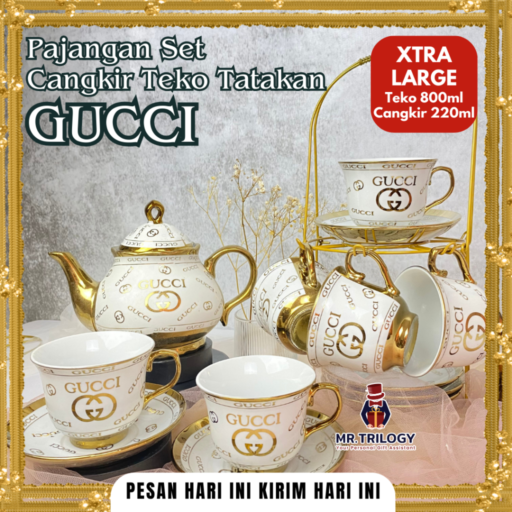 Jual Hampers Tea Set Keramik Cangkir Teko Tatakan LABIRIN Pajangan Set