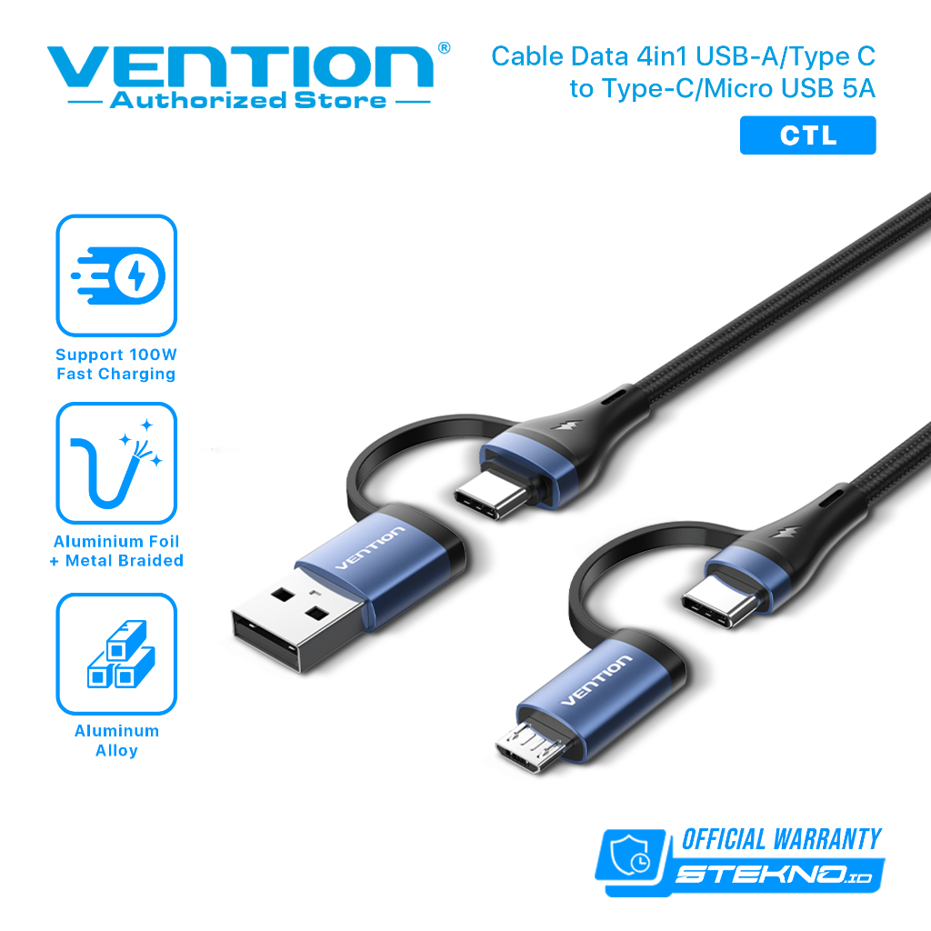 Jual Vention Kabel Data Charger 4in1 USB A Type C To Type C Micro USB