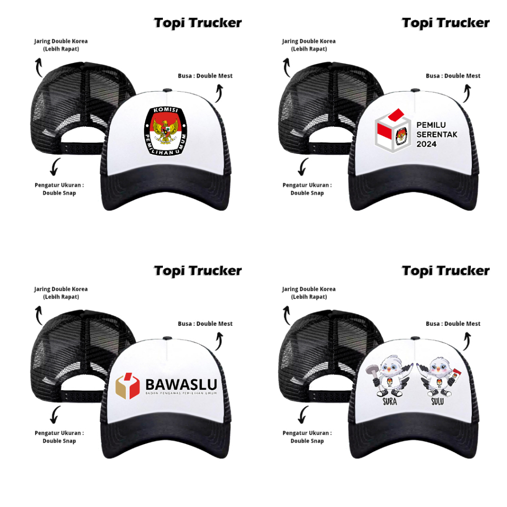 Jual Topi Trucker Jaring Pria Wanita Custom Sablon Logo KPU Bawaslu