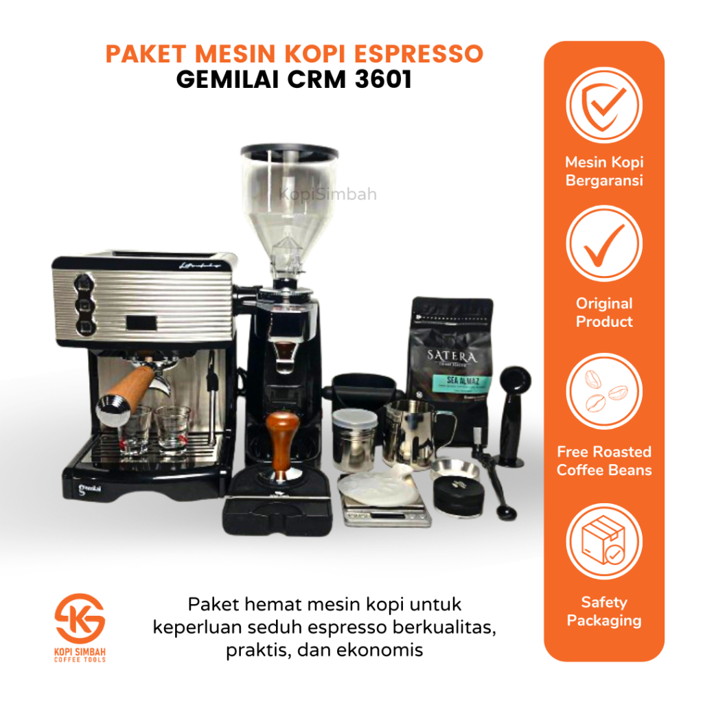 Jual Paket Mesin Kopi Espresso Gemilai CRM 3601 With Coffee Grinder