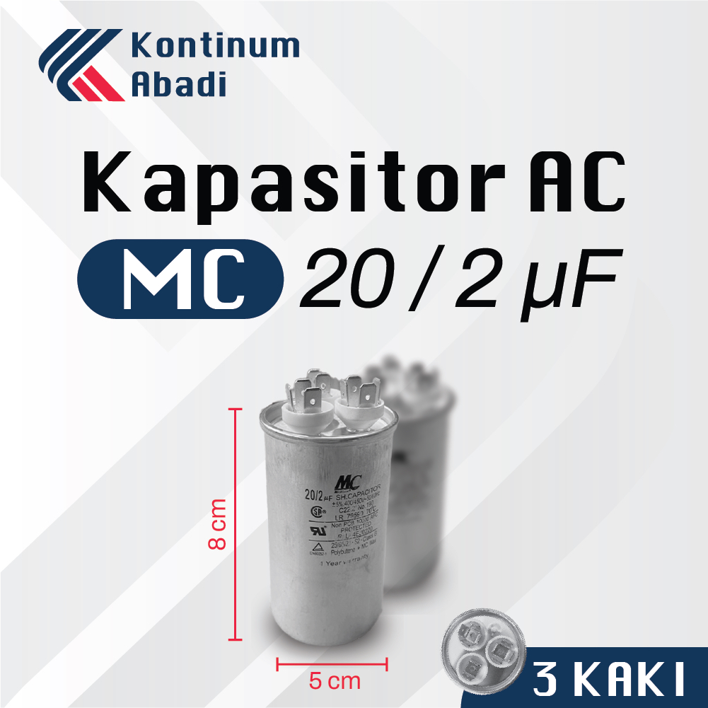 Jual KAPASITOR CAPASITOR 3 KAKI AC MEREK MC 20 2 UF MIKRO