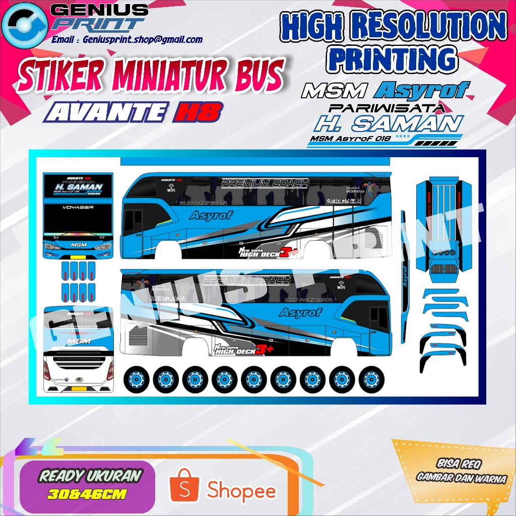 Jual Stiker Miniatur Bus Pariwisata Avante H Livery Msm Asyrof Uk