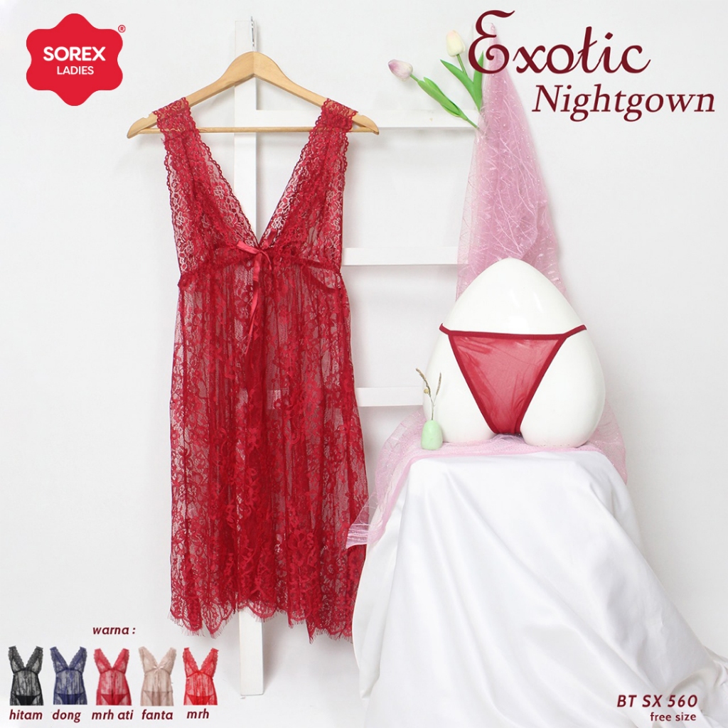 Jual Sorex Lingerie Baju Tidur Nightgown Sexy Brukat Free G String