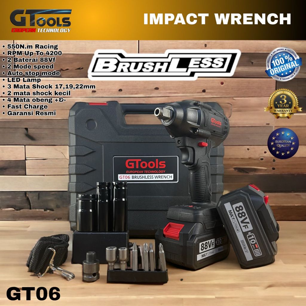 Jual PROMOSI IMPACT WRENCH GTOOLS EROPA GT06 MESIN PEMBUKA BAUT BAN