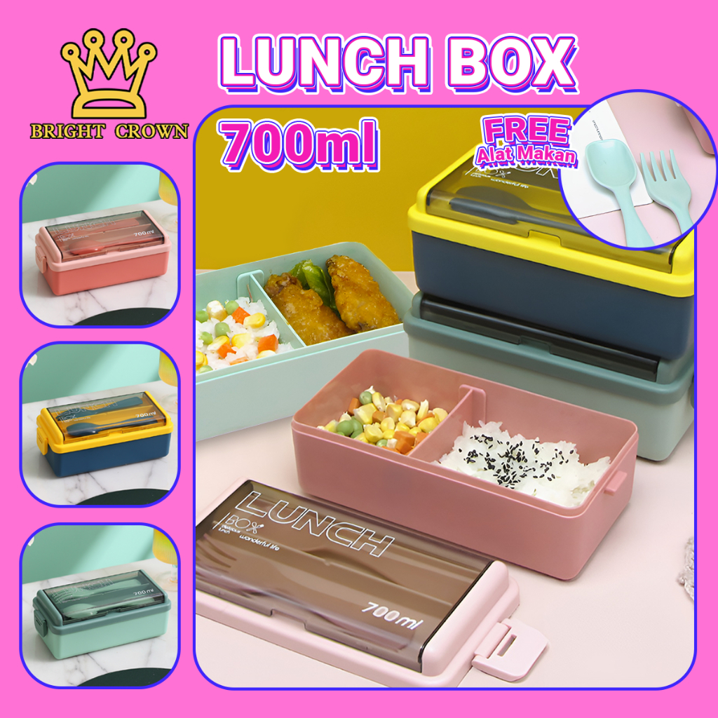 Jual Bright Crown Lunch Box 700 ML Dengan Sekat Geser FREE Sendok Garpu