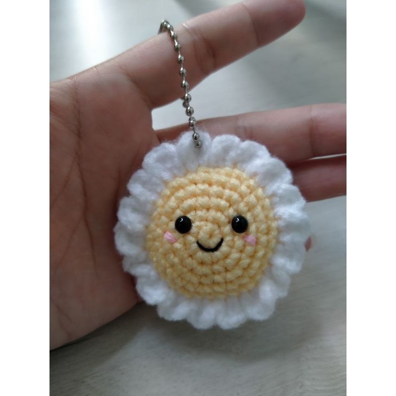 Jual Handmade Gantungan Kunci Smiley Bunga Daisy Gantungan Tas Rajut