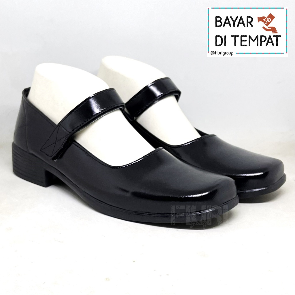 Jual FIURI SEPATU PANTOFEL SLIP ON HAK 3CM WANITA HITAM 36 43 BERTALI