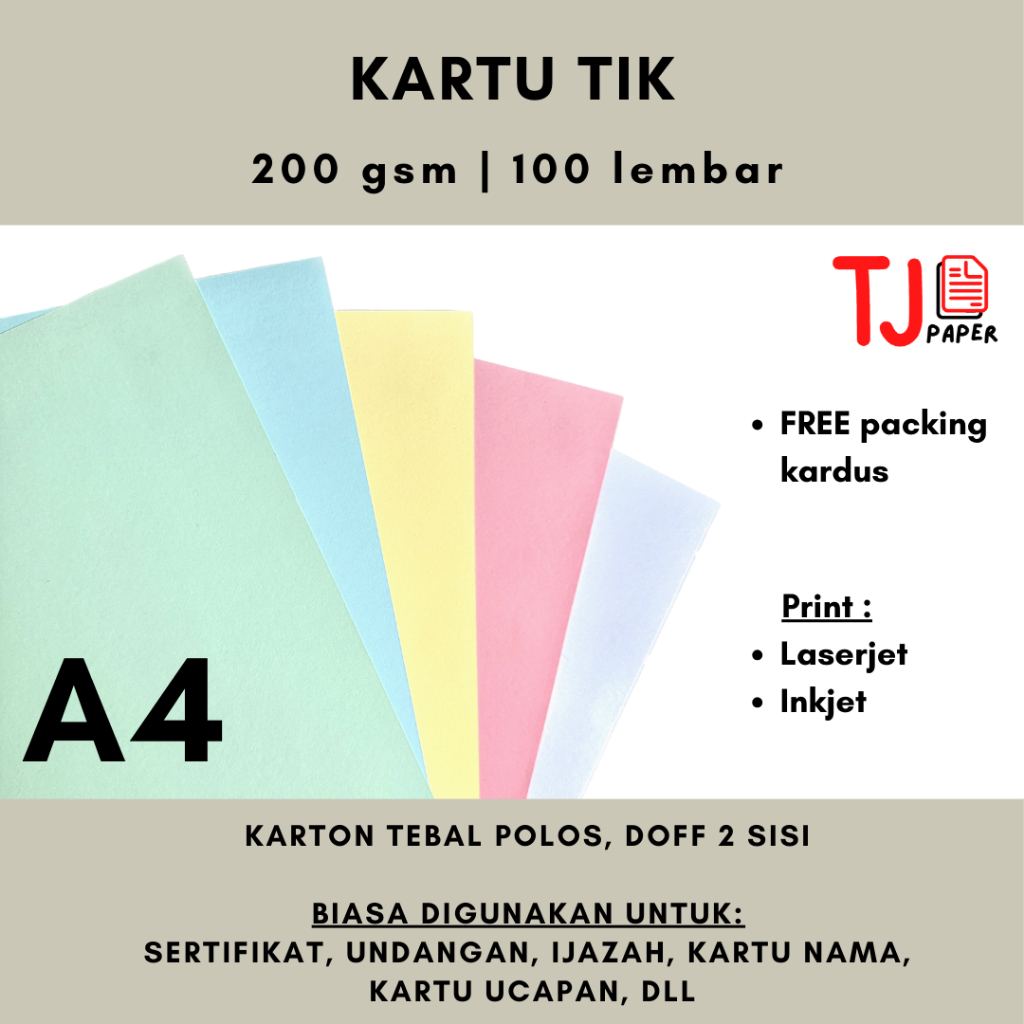 Jual 100 Lembar Kartu Tik A4 F4 Kertas Karton Sertifikat