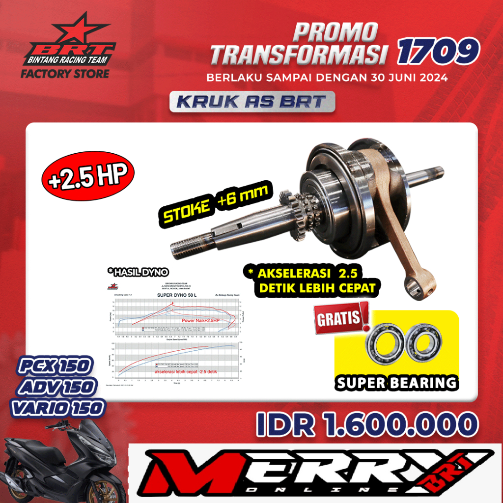 Jual Super Crankshaft BRT Kruk As PCX Vario ADV 150 Up Stroke 5 6mm