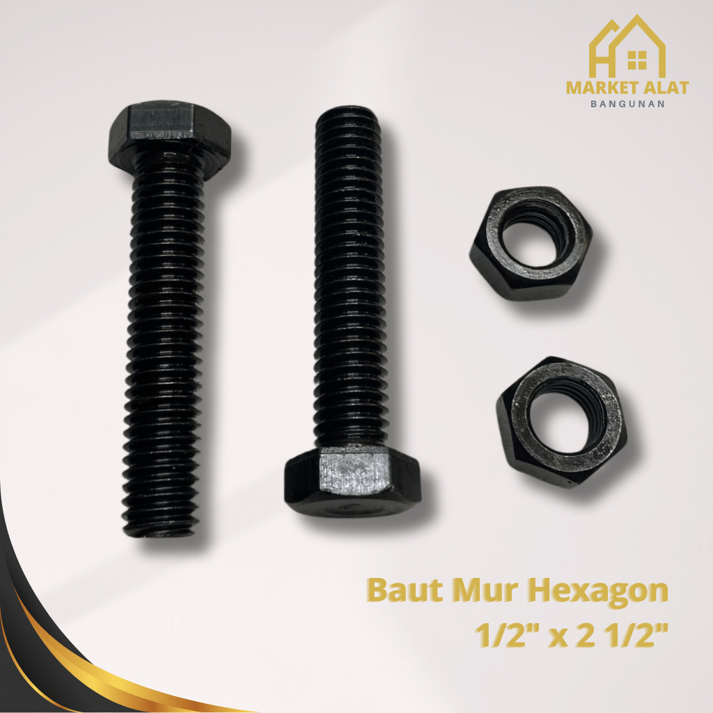 Jual Baut Mur Hexagon 1 2 X 2 1 2 UNC Baja Hitam Kunci 19 Full Set