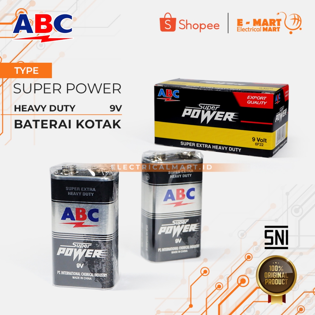 Jual ABC Battery 9V SUPER POWER Baterai Kotak HEAVY DUTY Mic Shopee