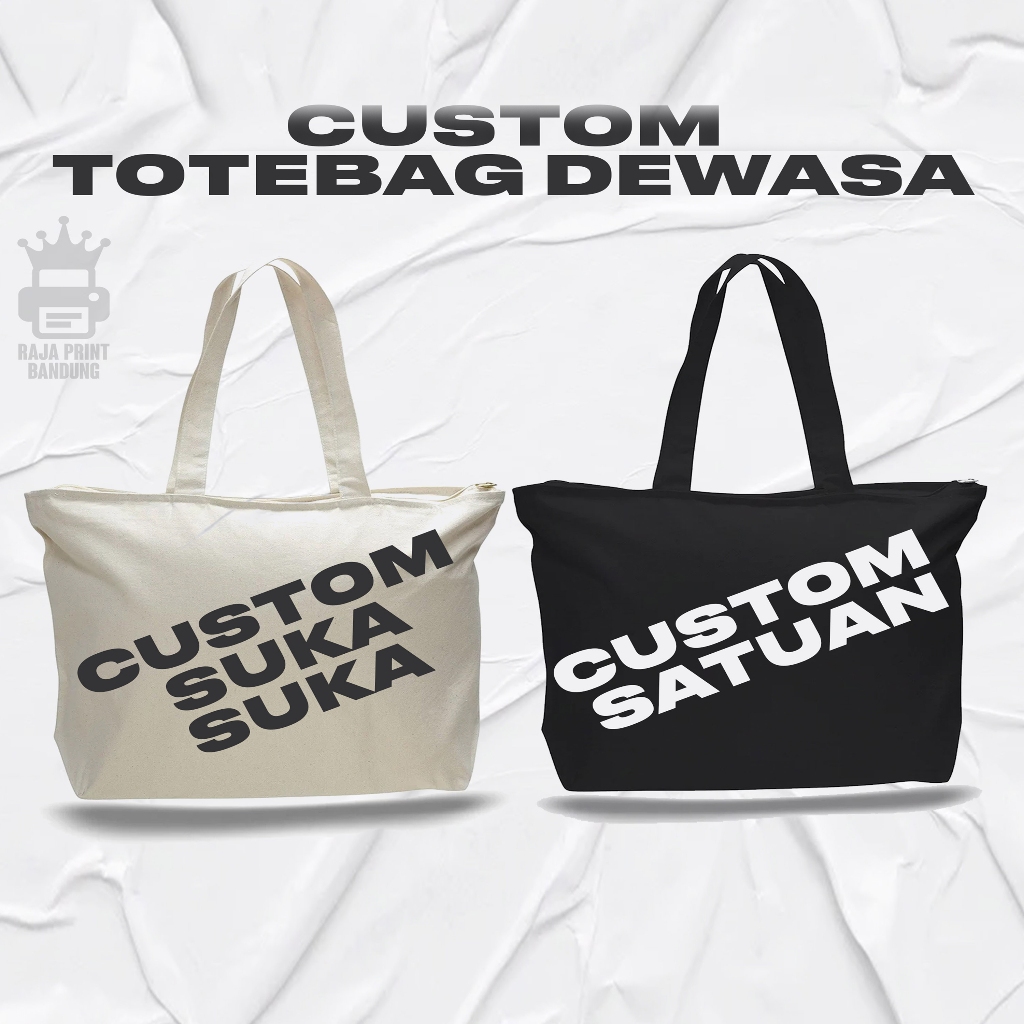 Jual Totebag Custom Satuan Sablon Tas Bahu Landscape Sletting Zipper