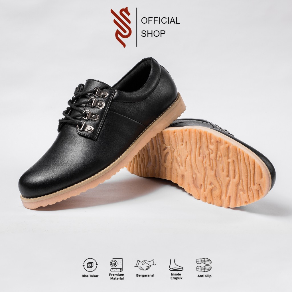 Jual Zeus Black Sepatu Pantofel Pria Formal Shoes Oxford Kulit Kerja