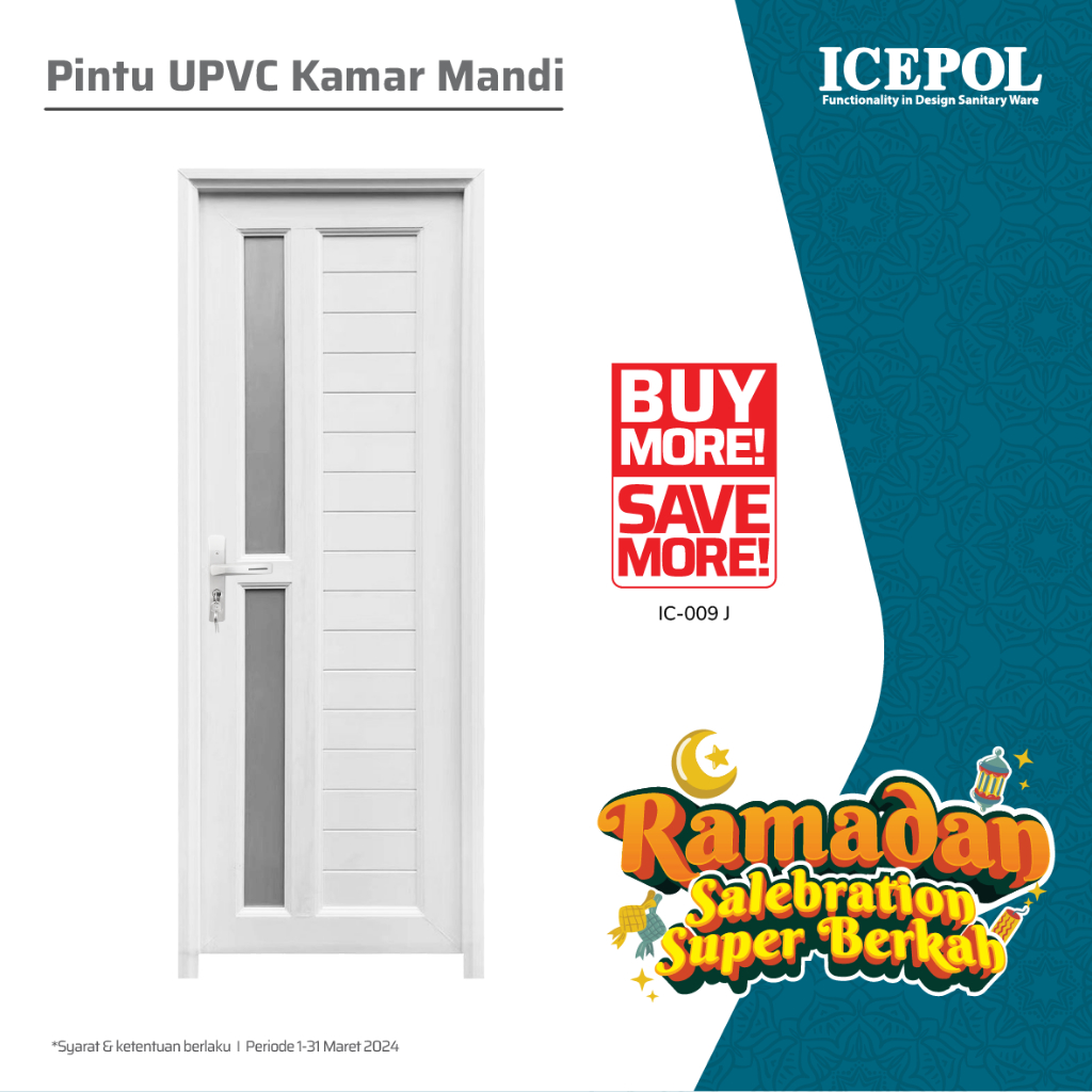 Jual Icepol Pintu Kamar Mandi Upvc Kaca Kecil Komplit Set Handle Kusen