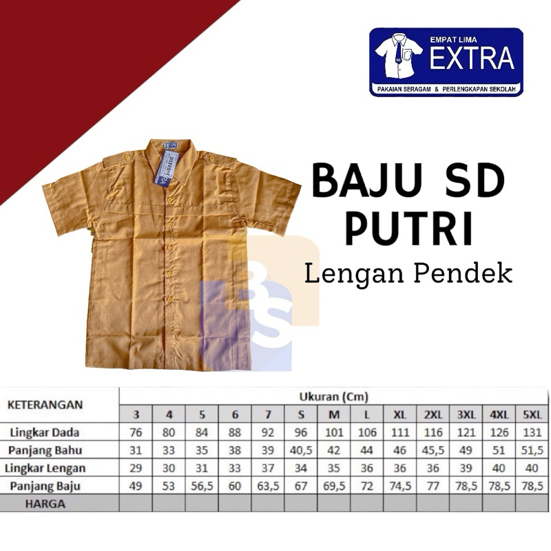 Jual Baju Sekolah SD Pramuka PUTRI LENGAN PENDEK Extra Empat Lima